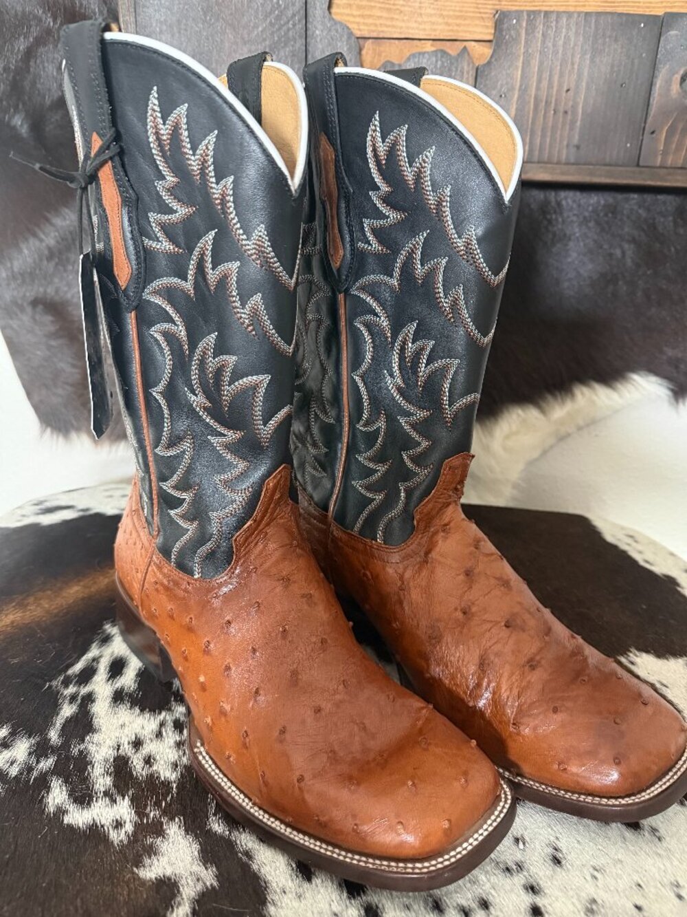 Cody James - Genuine Full Quill Cognac Ostrich - Broad Square Toe - M9D ($450 MS